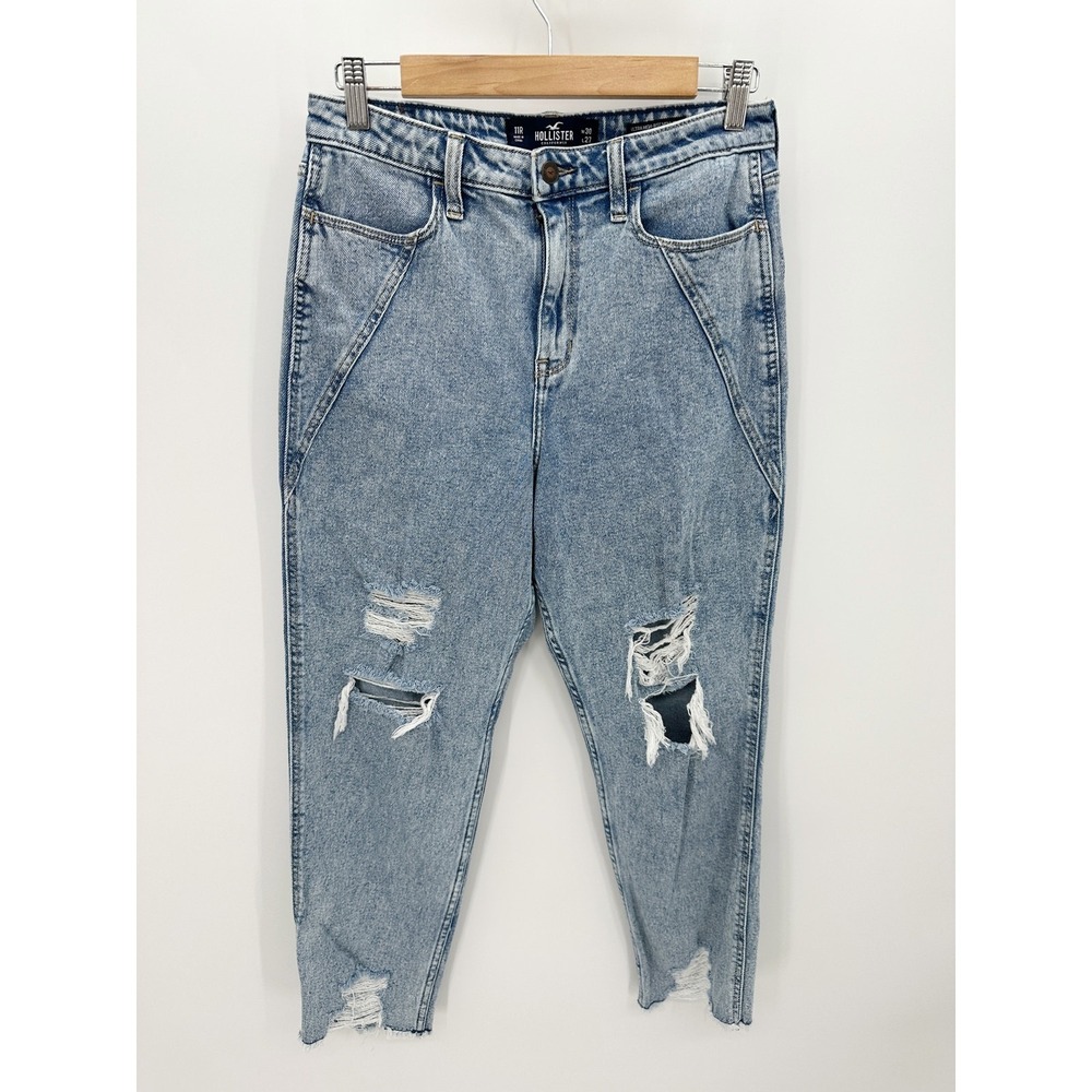 Hollister Ultra High-Rise Mom Jean Vintage Stretch Distressed Blue Womens 11R 30